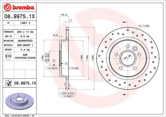 Brembo 08.9975.1X - Тормозной диск omsk.autopolka.ru