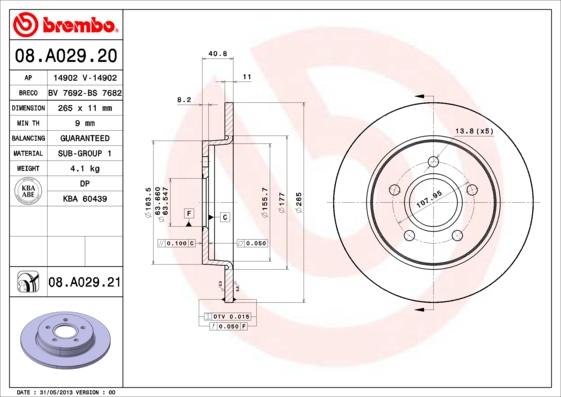 Brembo 08A02921 - Тормозной диск omsk.autopolka.ru