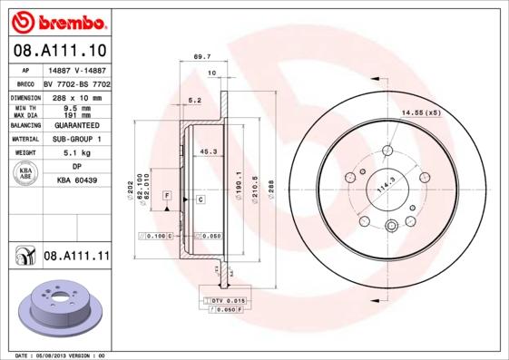 Brembo 08A11110 - Тормозной диск omsk.autopolka.ru