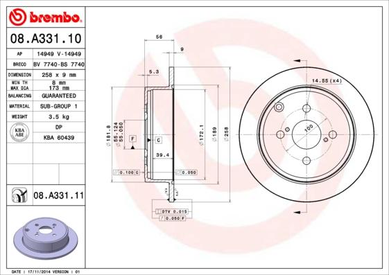 Brembo 08A33110 - Тормозной диск omsk.autopolka.ru