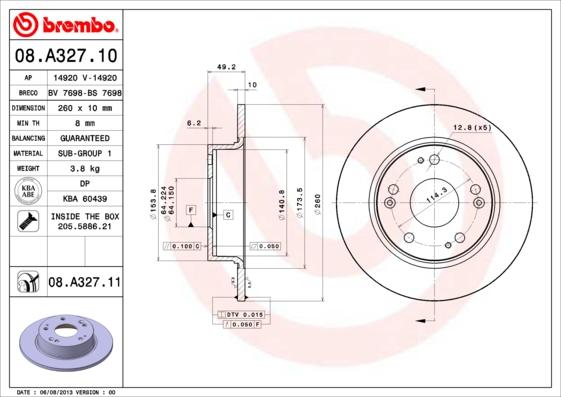 Brembo 08.A327.11 - Тормозной диск omsk.autopolka.ru