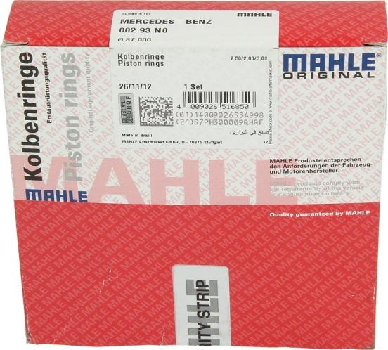 MAHLE 00293N0 - Комплект поршневых колец omsk.autopolka.ru