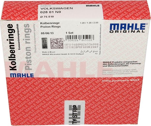 MAHLE 02801N0 - Комплект поршневых колец omsk.autopolka.ru